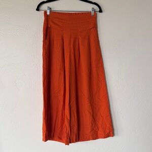 Orange Linen Blend Wide-Leg Pants